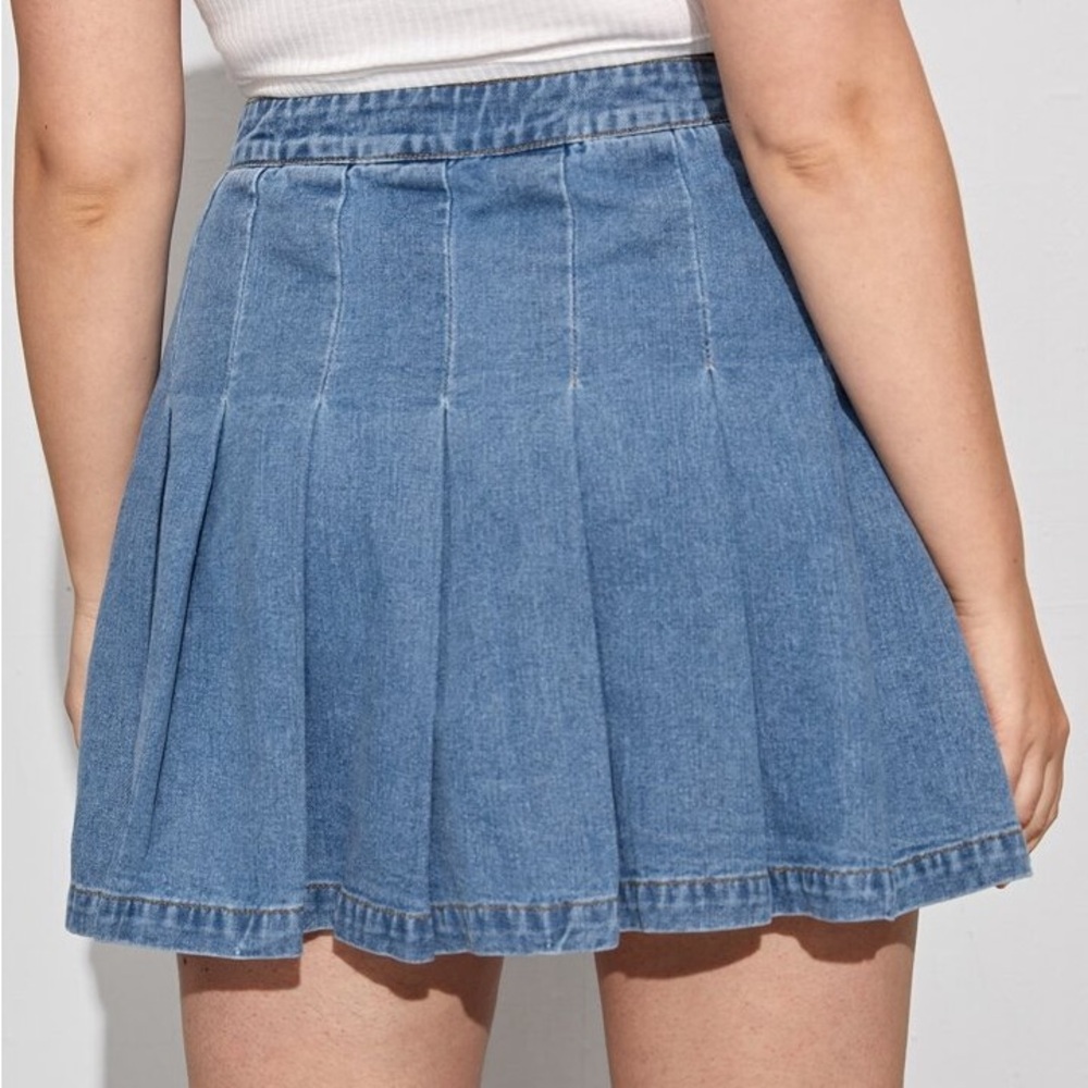Denim Blue Pleated Skirt